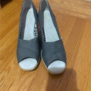 Toms Charcoal Peep-Toe Wedges